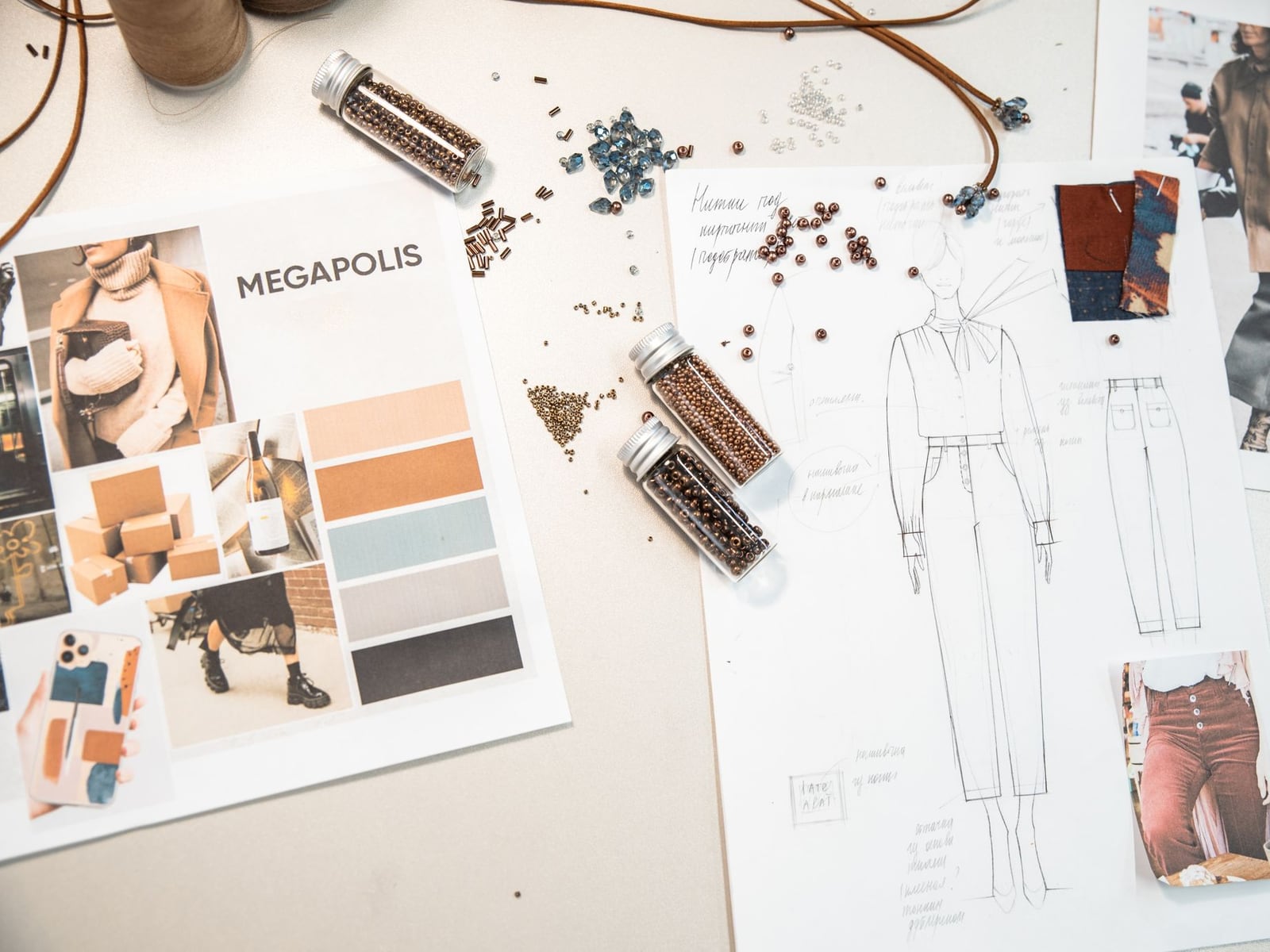 A mood board with clothing and color palettes for portrait preparation